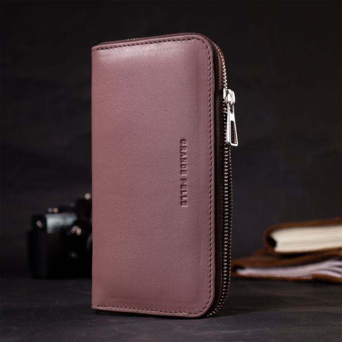 Практичное портмоне з натуральної шкіри Grande Pelle 16797 пудровий