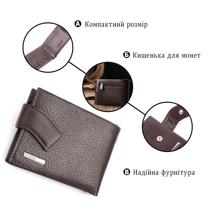 Практичний чоловічий затиск із натуральної шкіри KARYA 21045 коричневий