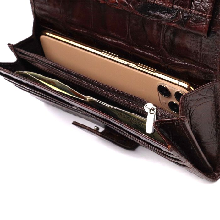 Чудове стильне чоловіче портмоне з натуральної шкіри з тисненням під крокодила Canpellini 21846 коричневе
