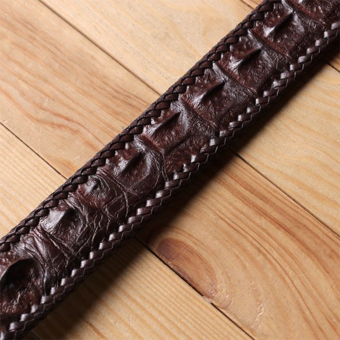 Ремень-автомат из натуральной кожи крокодила коричневый CROCODILE LEATHER 18171