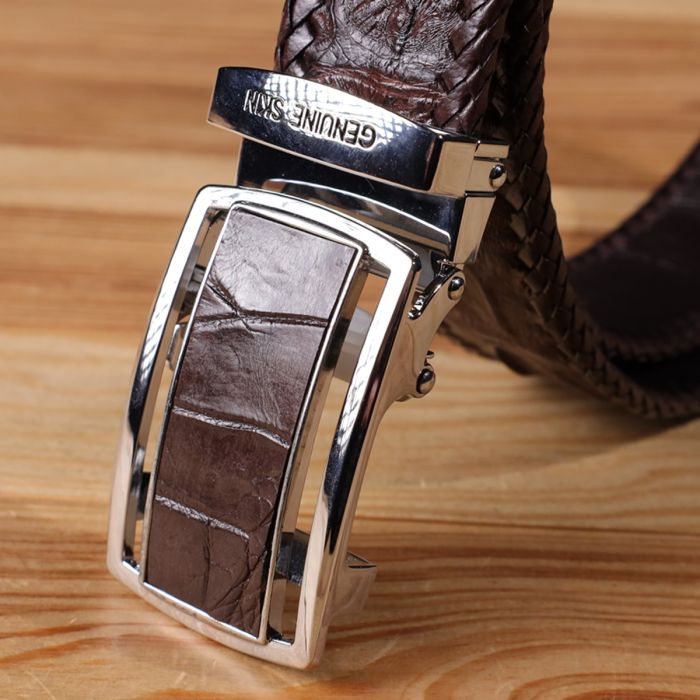 Ремень-автомат из натуральной кожи крокодила коричневый CROCODILE LEATHER 18171