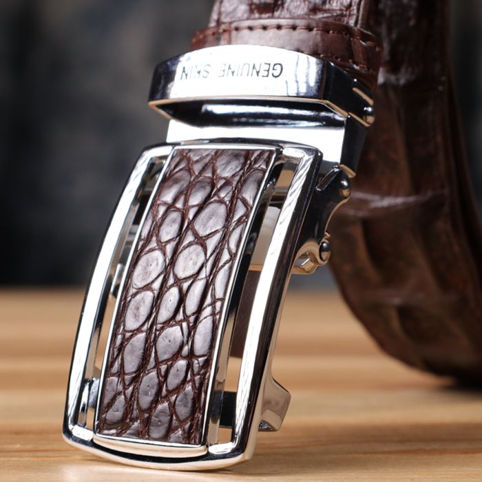 Ремінь-автомат з натуральної шкіри крокодила (каймана) коричневий CROCODILE LEATHER 18235