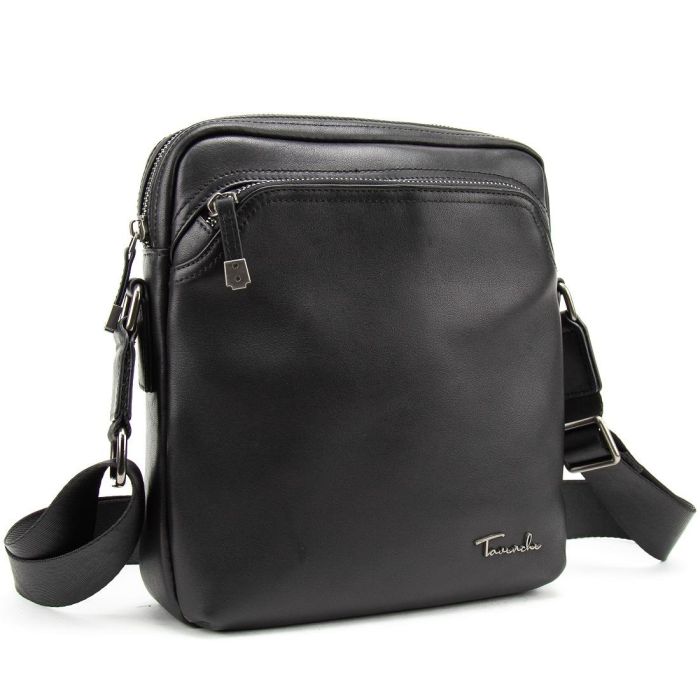 Мужская черная кожаная сумка через плечо Tiding Bag SM8-9686-4A