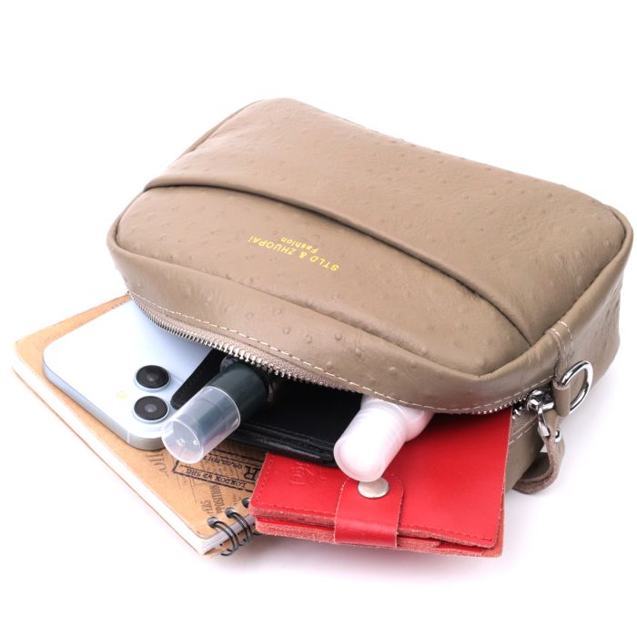 Стильная сумка для женщин из фактурной натуральной кожи Vintage 22662 бежевая