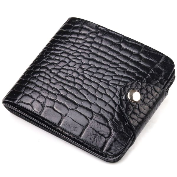 Стильное мужское портмоне в два сложения из натуральной фактурной кожи с тиснением под крокодила Canpellini 21572 черное