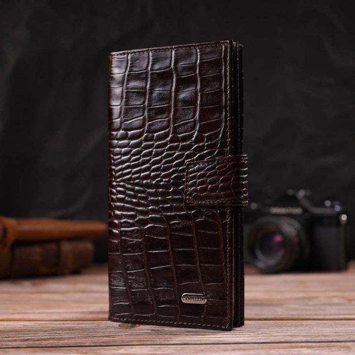 Стильний гаманець для чоловіків з натуральної шкіри з тисненням під крокодила Canpellini 21915 коричневий