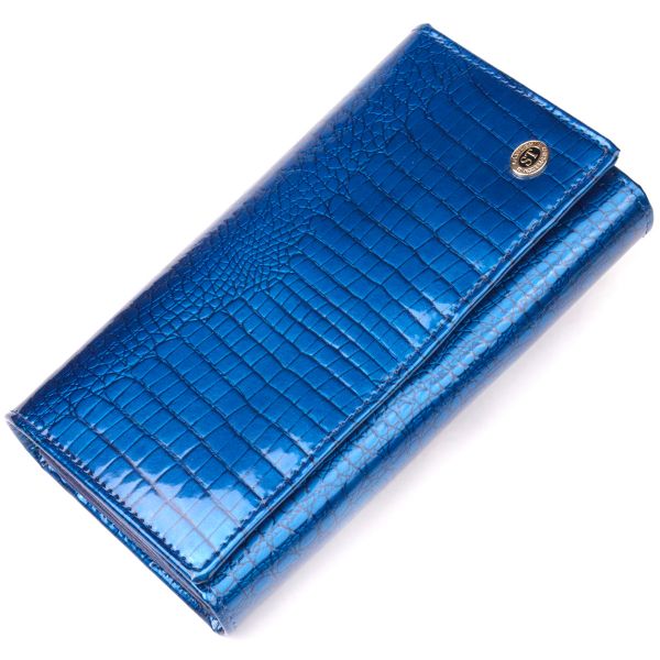 Стильний жіночий гаманець із лакованої шкіри з візитницею ST Leather 19404 синій