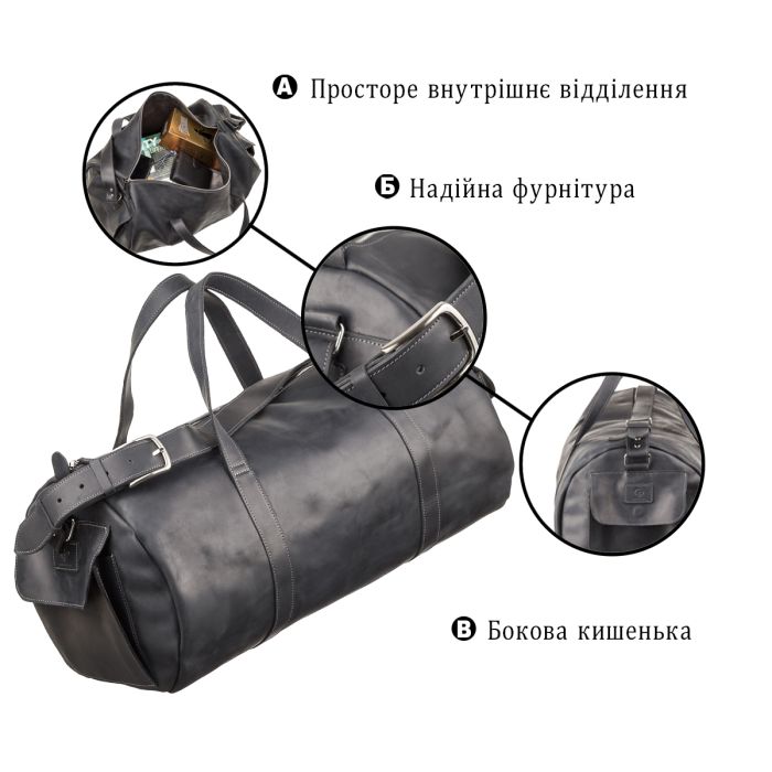 Сумка дорожня Grande Pelle 11046 із вінтажної шкіри чорна