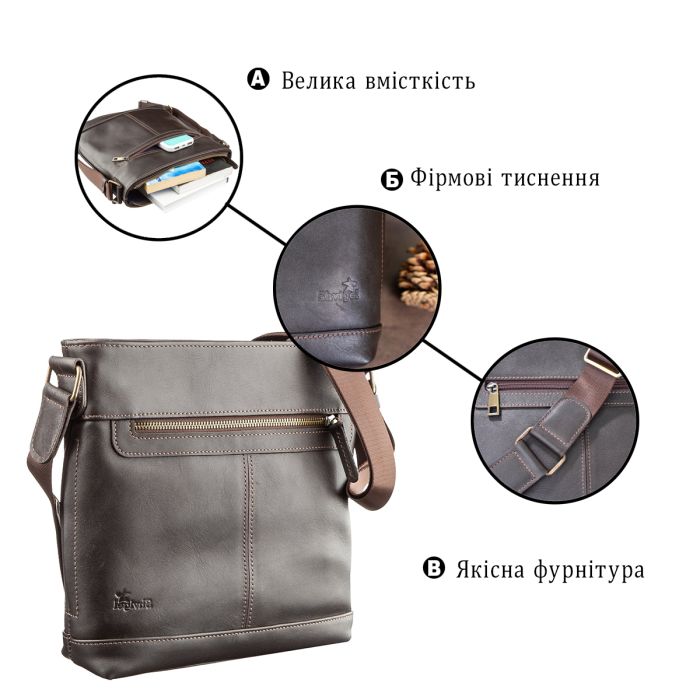 Сумка багатофункціональна чоловіча SHVIGEL 11178 в гладкій шкірі коричневий