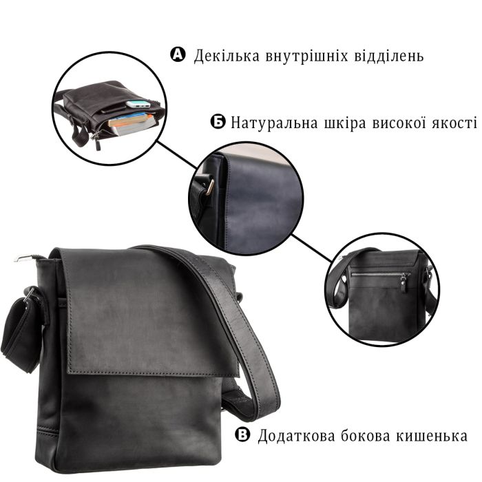 Сумка мужская SHVIGEL 11171 кожаная черный
