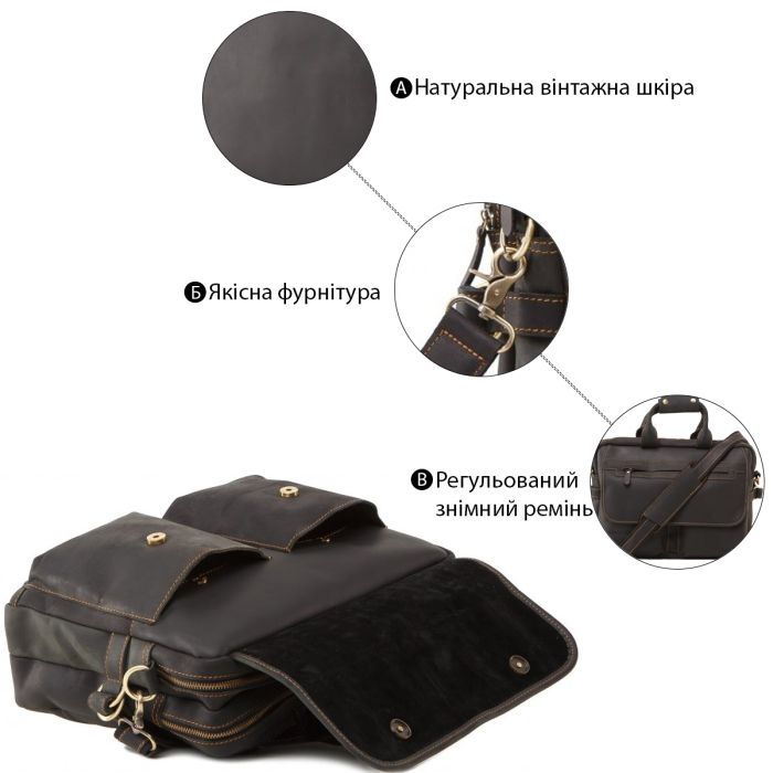 Сумка 14571 із вінтажної шкіри Vintage чорна