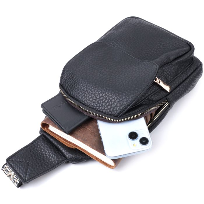 Удобная женская сумка с одной лямкой через плечо из крупнозернистой экокожи Vintage 22763 черная