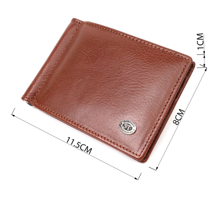 Удобный зажим для денег из натуральной гладкой кожи ST Leather 19427 коричневый