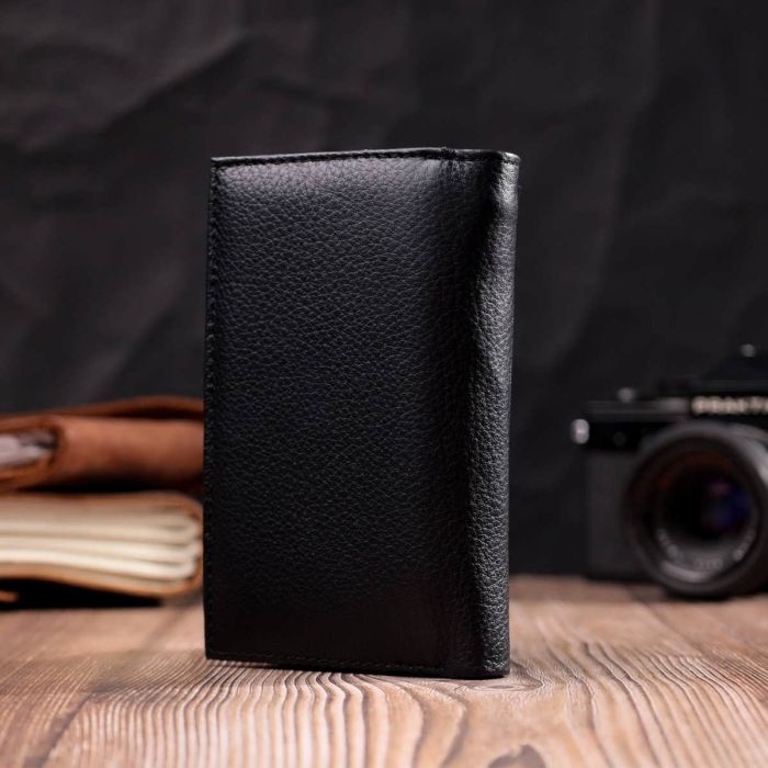 Удобный женский кошелек в три сложения из натуральной кожи ST Leather 19468 черный