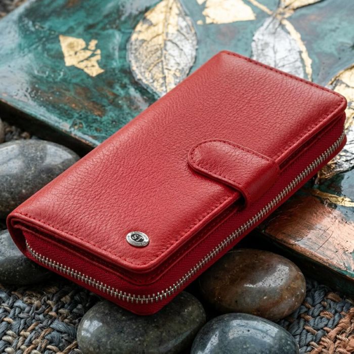 Вертикальний місткий гаманець зі шкіри жіночий ST Leather 19306 червоний