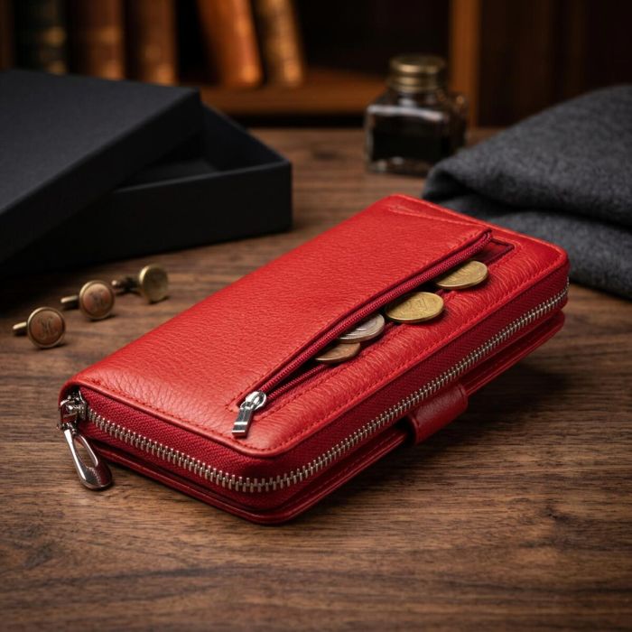 Вертикальний місткий гаманець зі шкіри жіночий ST Leather 19306 червоний