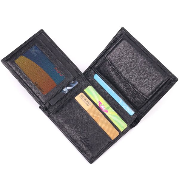 Вертикальний невеликий шкіряний гаманець без застібки KARYA 21362 чорний