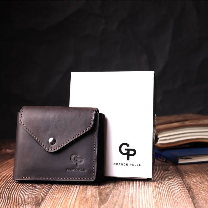 Вінтажний гаманець з монетницею із натуральної шкіри GRANDE PELLE 16803 коричневий