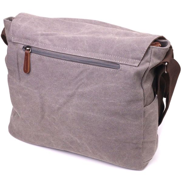 Вместительная горизонтальная мужская сумка для ноутбука с текстиля 21241 Винтаж серая