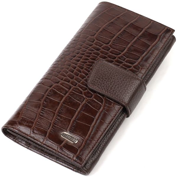 Містке вертикальне чоловіче портмоне з натуральної шкіри з тисненням під крокодила Canpellini 21837 коричневе