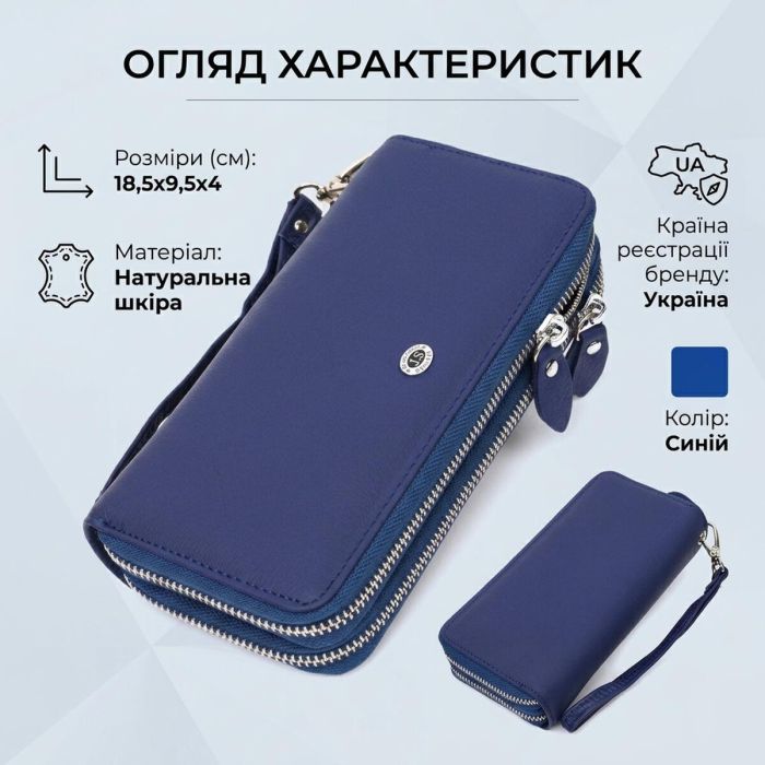 Вместительный женский кошелек с двумя отделениями на молниях ST Leather 19431 синий