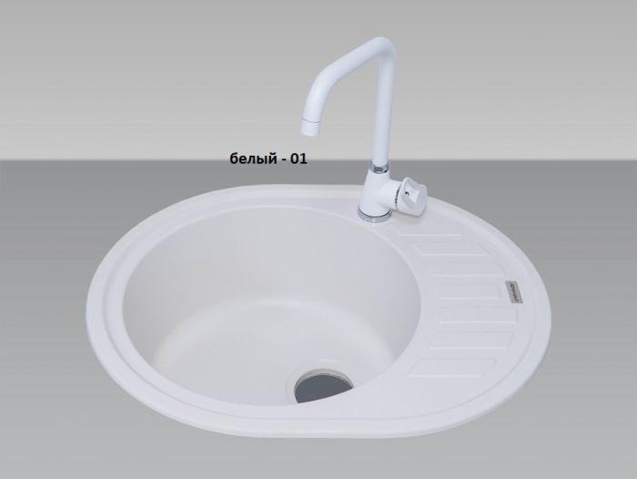 Кухонная мойка Adamant OVUM белая 615x495x200 мм, с крылом