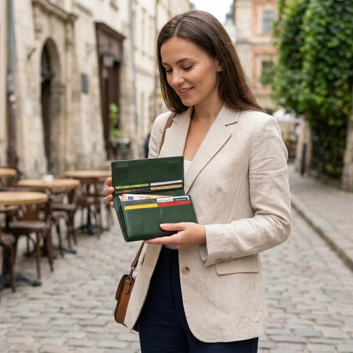 Кошелек на магнитах с клапаном женский ST Leather 19240 зеленый