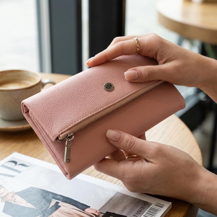 Клатч конверт з кишенею для мобільного жіночий шкіряний ST Leather 19271 рожевий