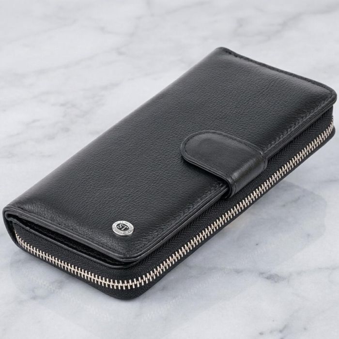 Вертикальный вместительный кошелек из кожи унисекс ST Leather 19300 черный