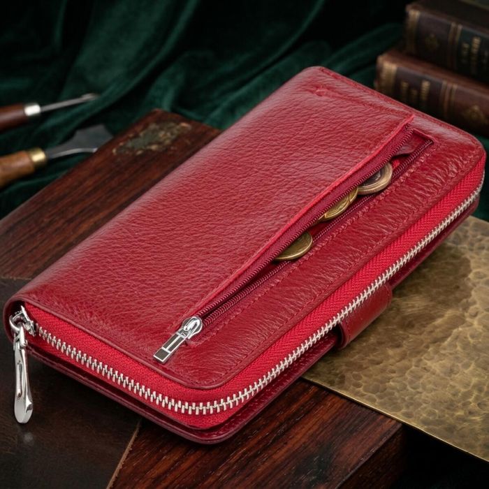 Вертикальний місткий гаманець зі шкіри ST Leather 19307 бордовий