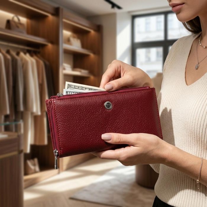 Горизонтальный тонкий кошелек из кожи женский ST Leather 19326 бордовый