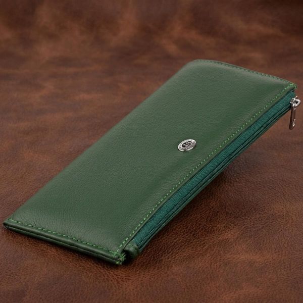 Горизонтальный тонкий кошелек из кожи унисекс ST Leather 19328 зеленый