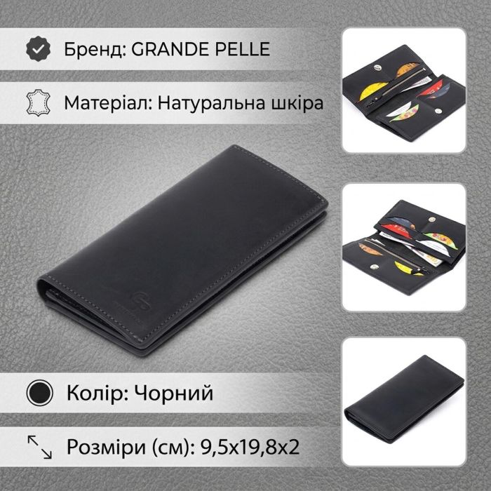 Вертикальний гаманець матовий на магнітній кнопці Grande Pelle 11313 чорний