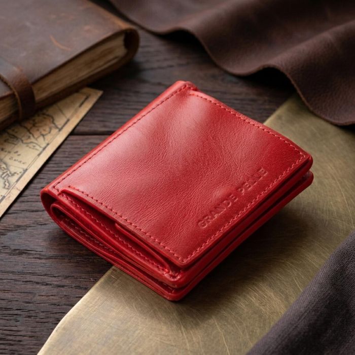 Вертикальне глянсове портмоне з накладною монетницею Grande Pelle 11331 червоне