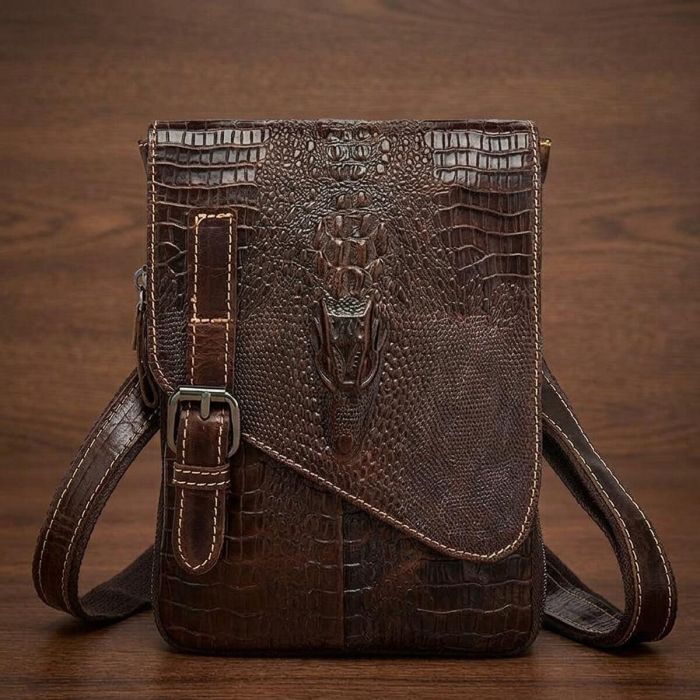 Сумка-месенджер тиснення під екзотику 20038 Vintage коричнева