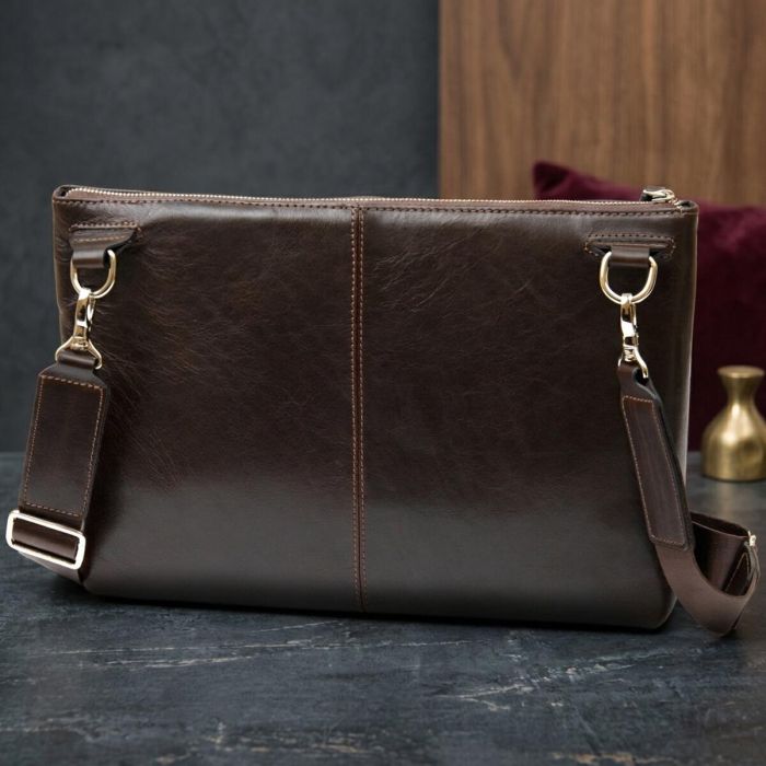 Кожаная мужская прямоугольная сумка для ноутбука Grande Pelle 11438 коричневый