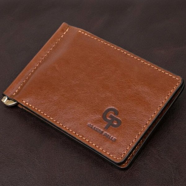 Мужской кожаный зажим для денег Grande Pelle 11474 коричневый