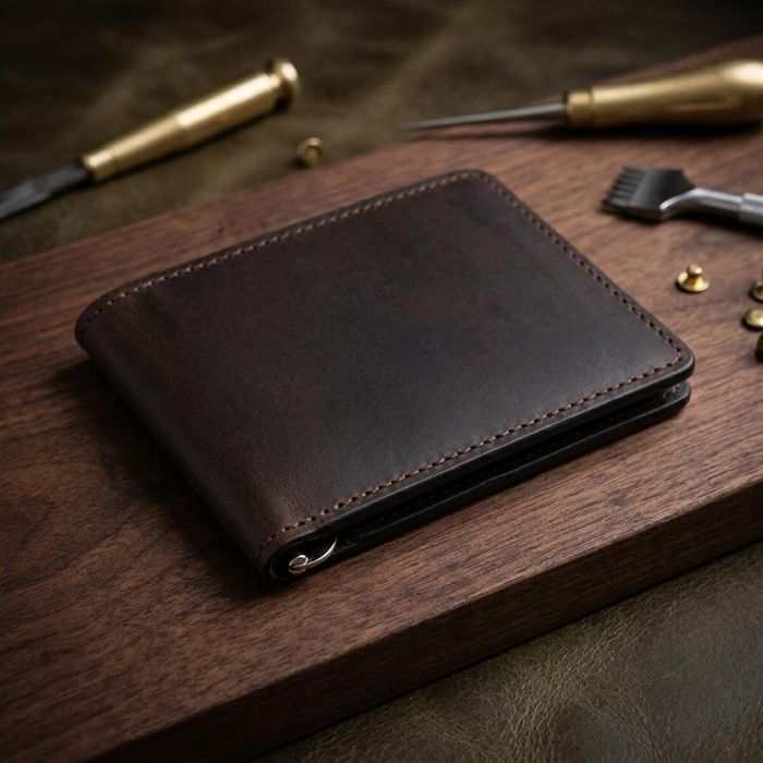 Шкіряний чоловічий затискач для грошей Grande Pelle 11543 коричневий