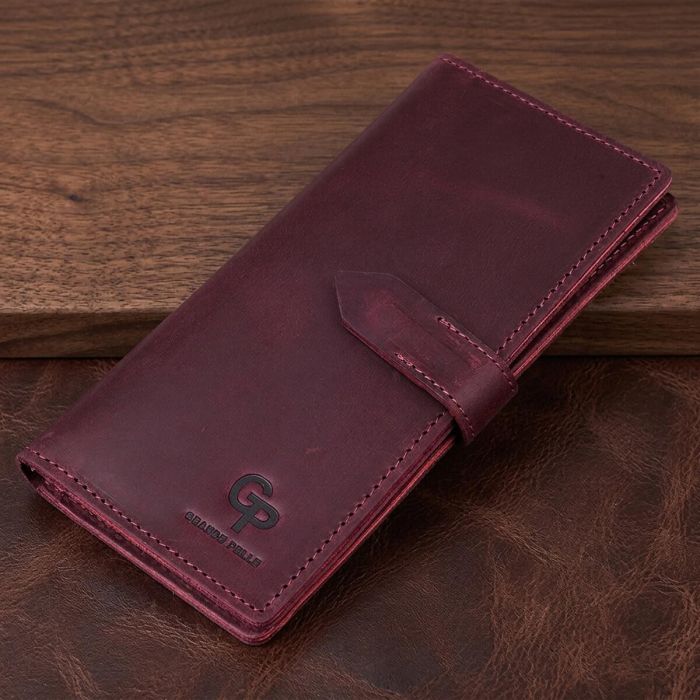 Кожаное женское матовое портмоне Grande Pelle 11561 бордовый.
