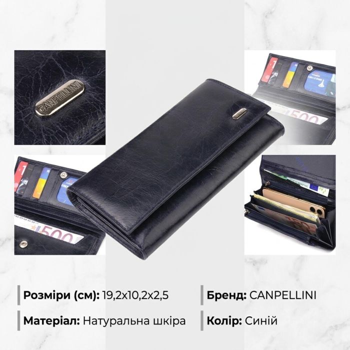 Портмоне для жінок з монетницею з натуральної шкіри Canpellini 21533 синє