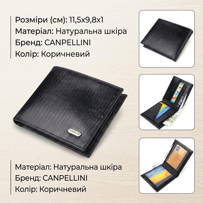 Елегантний гаманець для чоловіків у два складення з натуральної фактурної шкіри Canpellini 21587 чорний