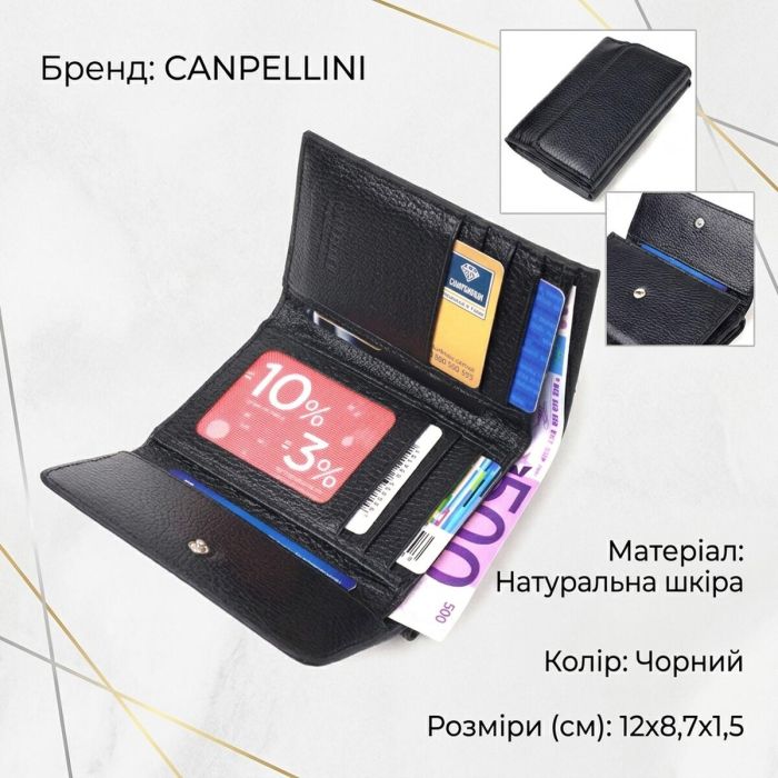 Классический женский кошелек из натуральной кожи флотарий Canpellini 21591 черный