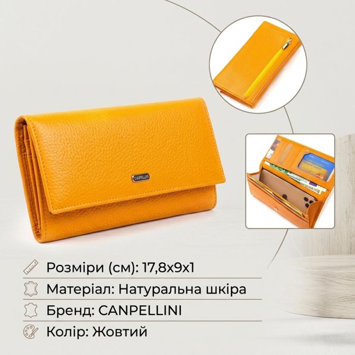 Яркий женский кошелек из натуральной кожи Canpellini 21832 желтый