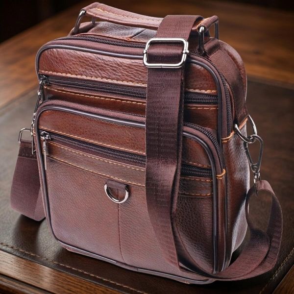 Чудова чоловіча сумка з натуральної шкіри 21279 Vintage коричнева
