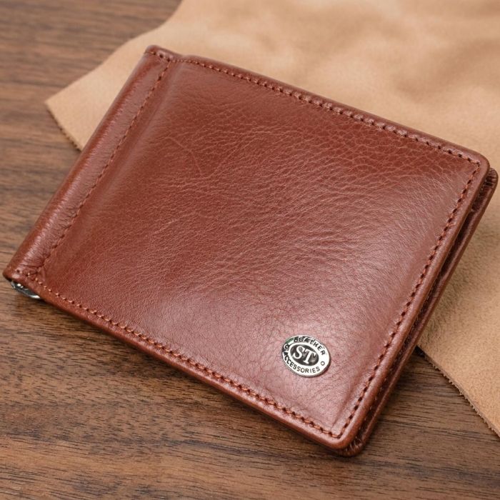 Зручний затискач для грошей із натуральної гладкої шкіри ST Leather 19427 коричневий