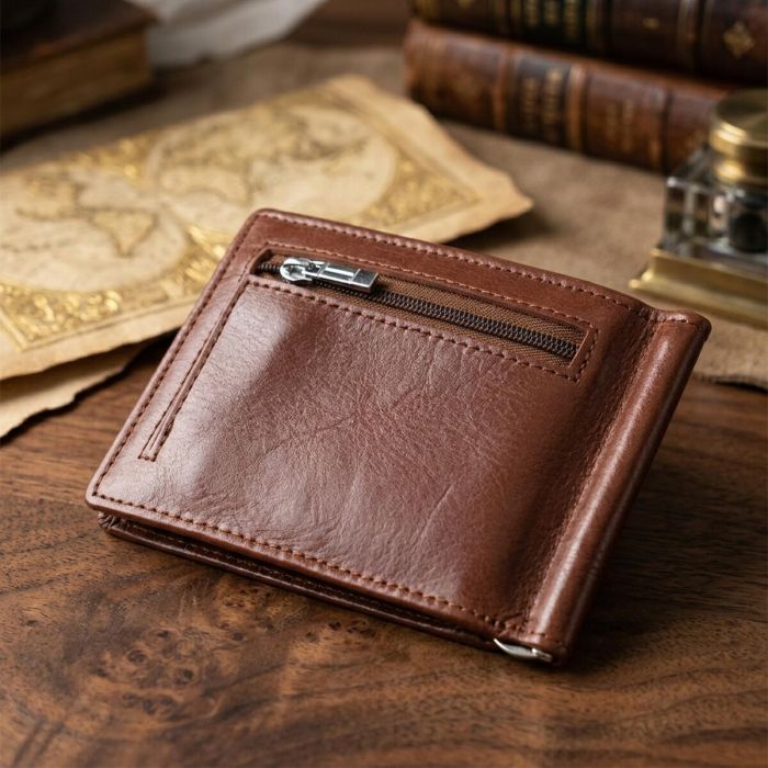 Удобный зажим для денег из натуральной гладкой кожи ST Leather 19427 коричневый