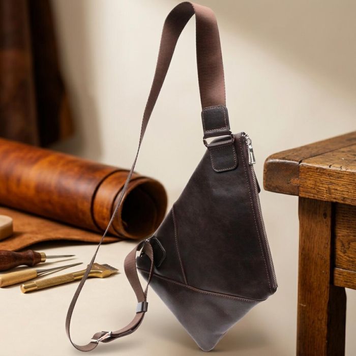 Стильная мужская сумка на плече из натуральной кожи Grande Pelle 11669 коричневая