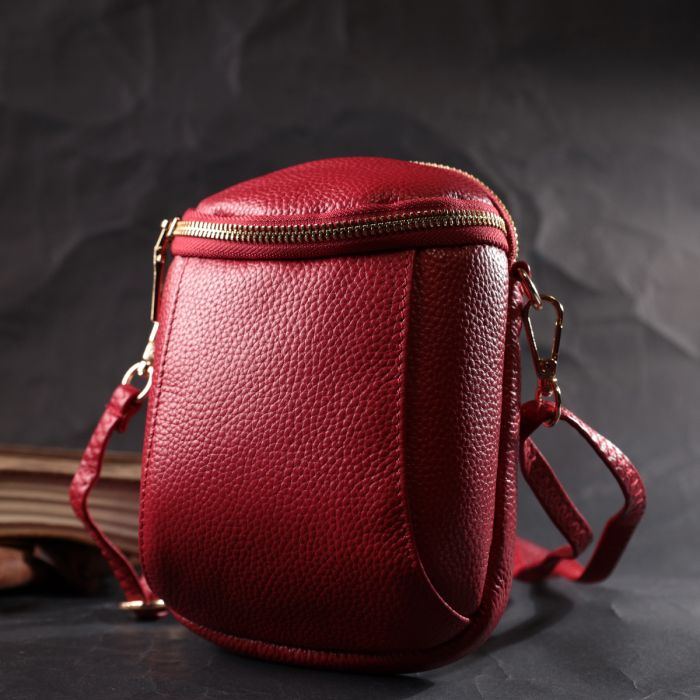 Модная сумка интересного формата из натуральной кожи Vintage 22340 красная