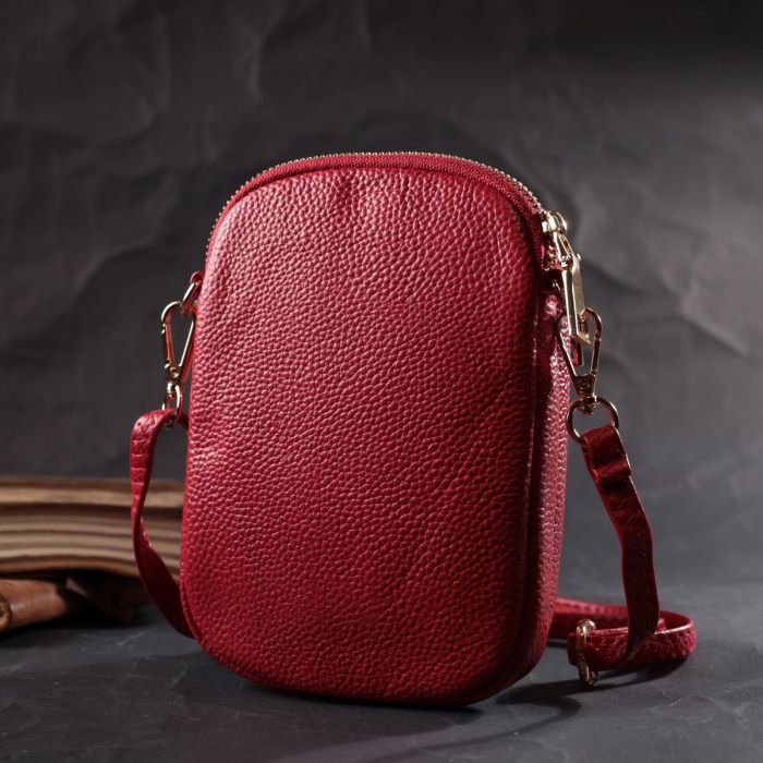 Модная сумка интересного формата из натуральной кожи Vintage 22340 красная