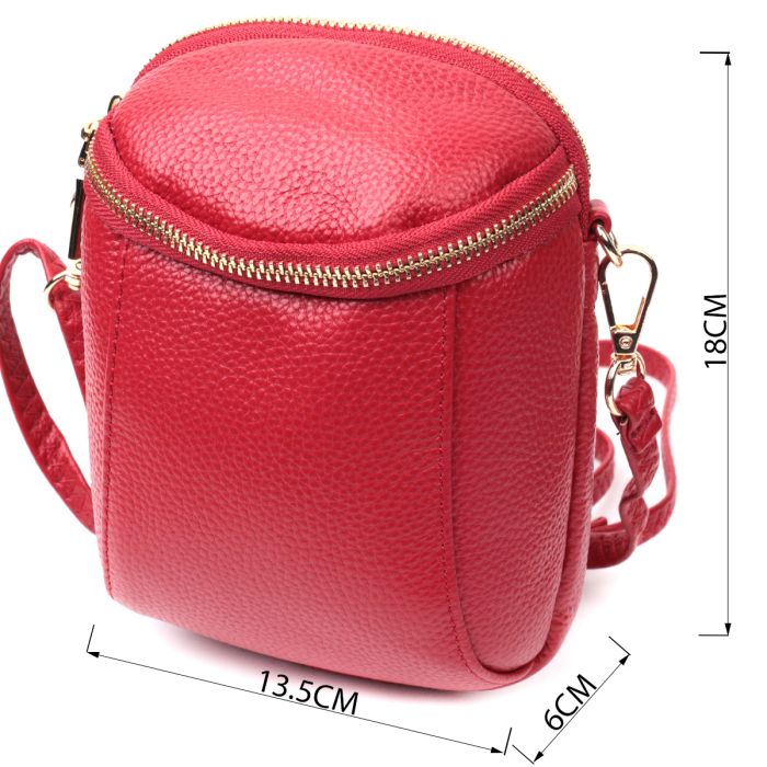 Модная сумка интересного формата из натуральной кожи Vintage 22340 красная
